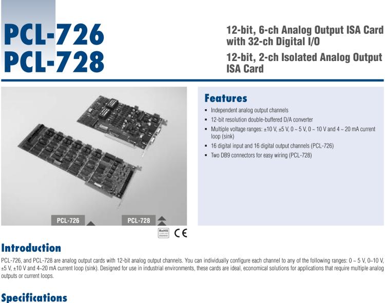 研华PCL-728 12位、2通道隔离模拟输出ISA卡