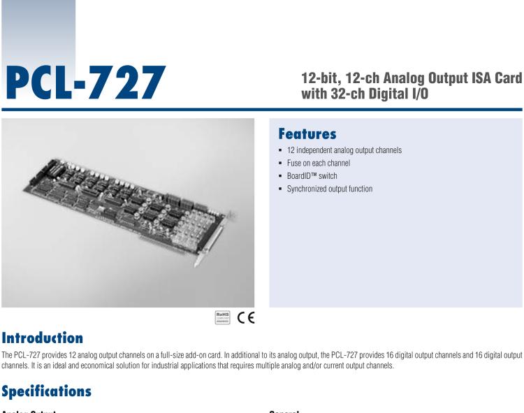 研华PCL-727 12位、12通道带32数字I/O通道的模拟输出ISA卡