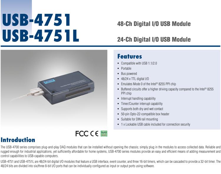 研华USB-4751L 24通道TTL DIO USB模块