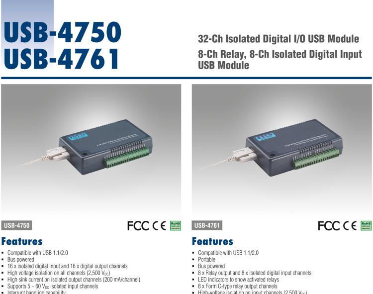 研华USB-4750 32通道隔离保护的数字I/O USB模块