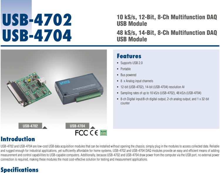 研华USB-4702 10k/s,12位多功能USB模块