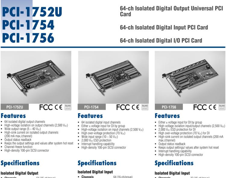 研华PCI-1756 64路隔离数字量I/O卡