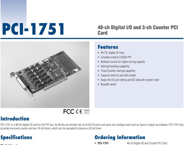 研华PCI-1751 48位PCI总线数字量输入/输出卡