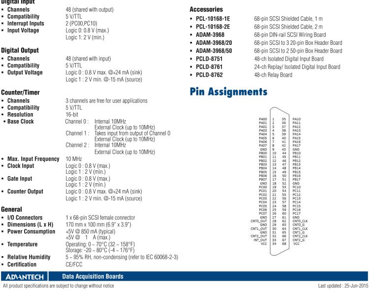 研华PCI-1751 48位PCI总线数字量输入/输出卡