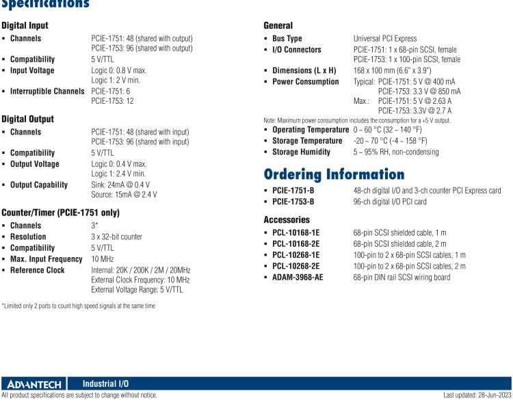 研华PCIE-1751 48 通道PCI Express总线通用数字 I/O 和计数器卡