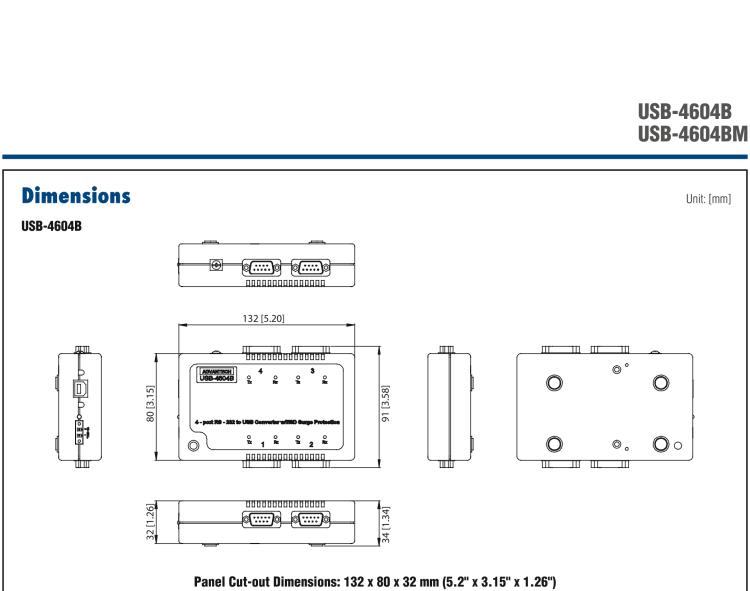 研华USB-4604BM USB转4端口RS-232/422/485 转换器，带浪涌保护