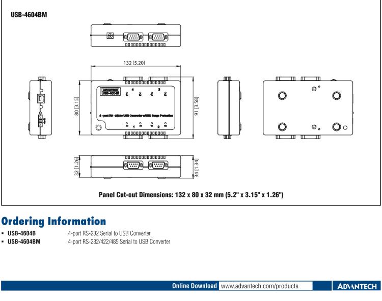 研华USB-4604B USB转4端口RS-232转换器，带浪涌保护