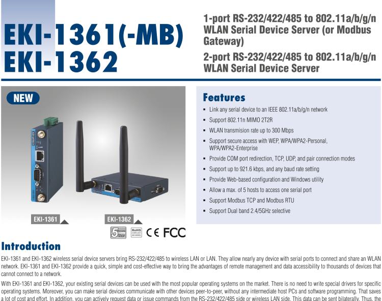 研华EKI-1361-MB 1-port RS-232/422/485 to 802.11 a/b/g/n WLAN Modbus Gateway