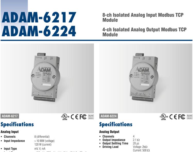 研华ADAM-6224 支持Modbus TCP的4路隔离模拟量输出模块