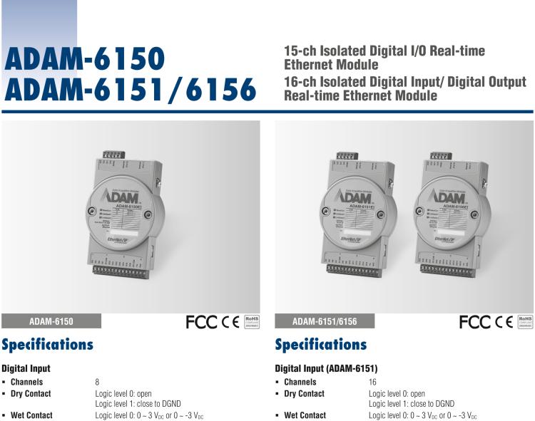 研华ADAM-6150EI 15英寸隔离数字输入/输出以太网/IP模块