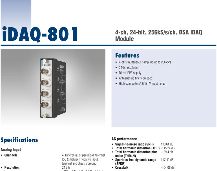 研华iDAQ-801 256kS/s, 24位分辨率, 4通道iDAQ声音振动采集模块