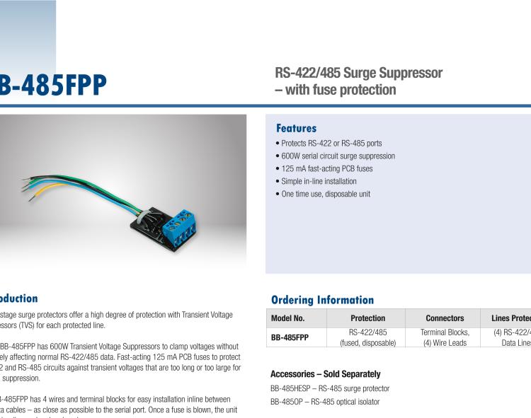 研华BB-485FPP Serial Surge Protector, RS-422/485 Data Line, Fused