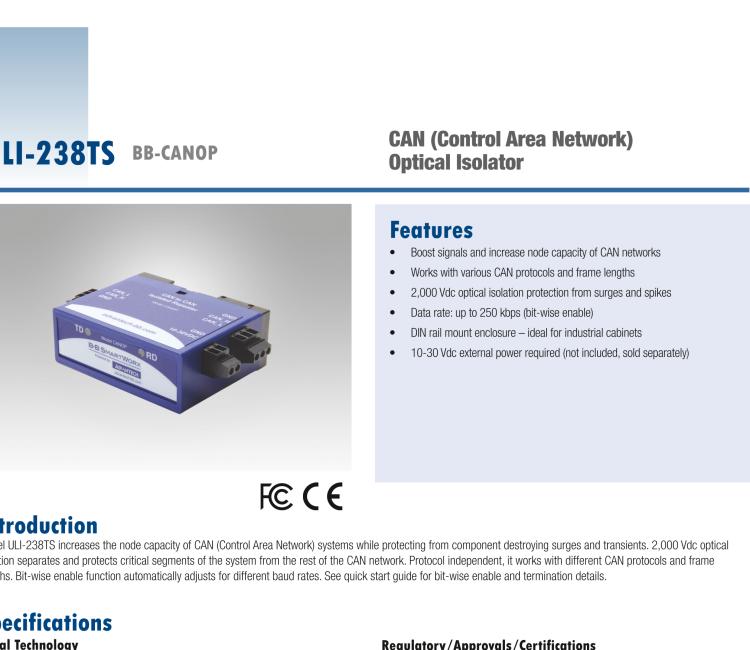研华BB-CANOP ULI-238TS CAN（控制区域网络）光隔离器/中继器 端子座连接器