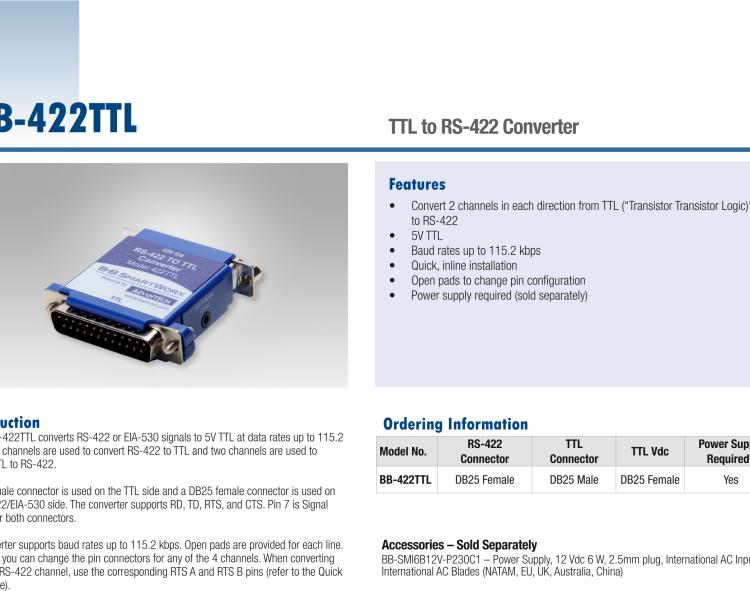 研华BB-422TTL Serial Converter, RS-422 DB25 F to 5V TTL DB25 M