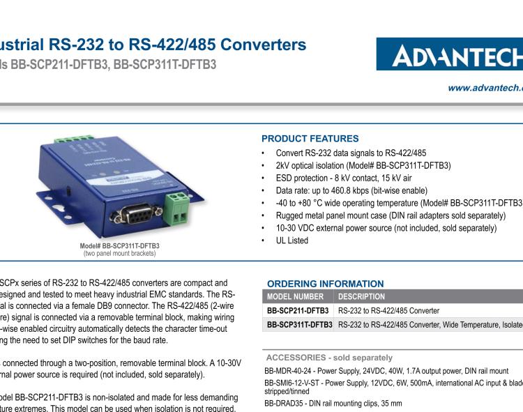 研华BB-SCP211-DFTB3 ULI-224TH - RS-232 to RS-422/485 Converter, Panel Mount Metal Chasis