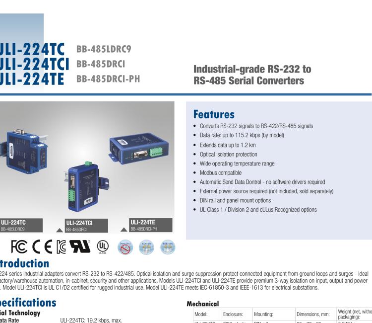 研华BB-485BAT3 ULI-224TB RS-232（DB9母头至RS-422/485（接线端子）转换器，电池供电