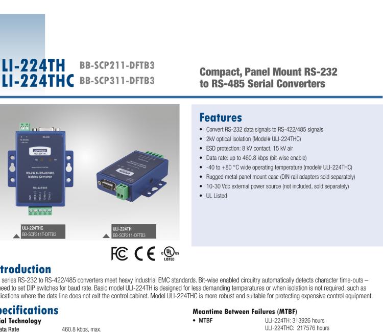 研华BB-485BAT3 ULI-224TB RS-232（DB9母头至RS-422/485（接线端子）转换器，电池供电