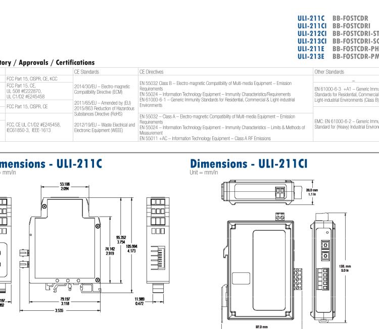 研华BB-FOSTCDRI-SC ULI-213CI 三重隔离RS-232/422/485（接线端子）至单模光纤转换器（SC连接器）DIN导轨安装