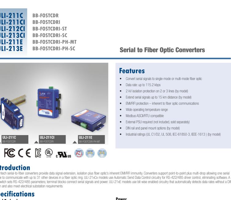 研华BB-FOSTCDR ULI-211C 工业串口至多模光纤转换器