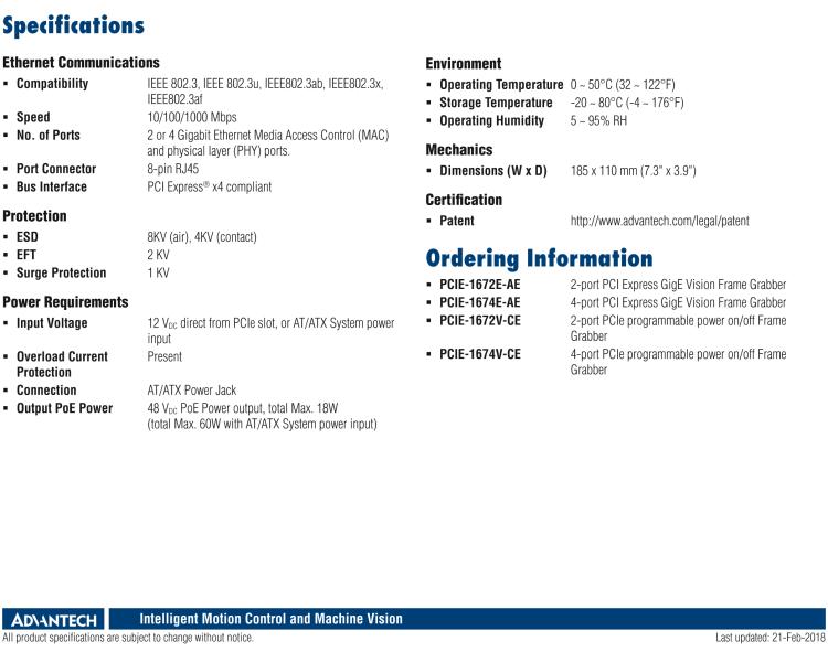 研华PCIE-1674 4 端口 PCI Express GigE Vision 影像采集卡