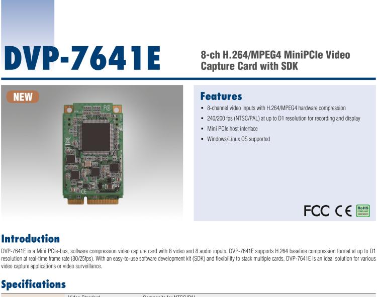 研华DVP-7641E 8-ch H.264/MPEG4 MiniPCIe Video Capture Card with SDK