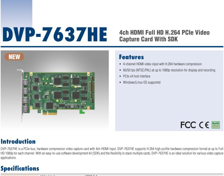 研华DVP-7637HE 4ch HDMI Full HD H.264 PCIe Video capture Card With SDK