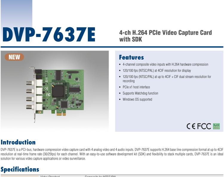 研华DVP-7637E 4-ch H.264 PCIe Video Capture Card with SDK