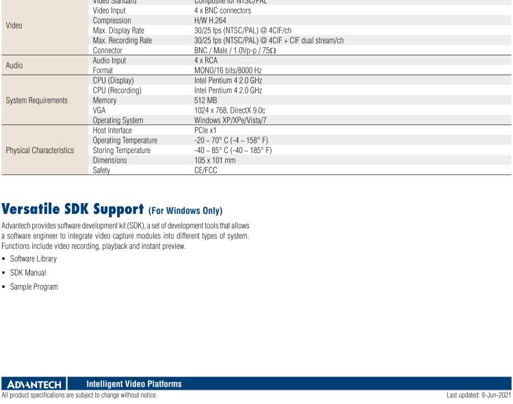 研华DVP-7637E 4-ch H.264 PCIe Video Capture Card with SDK