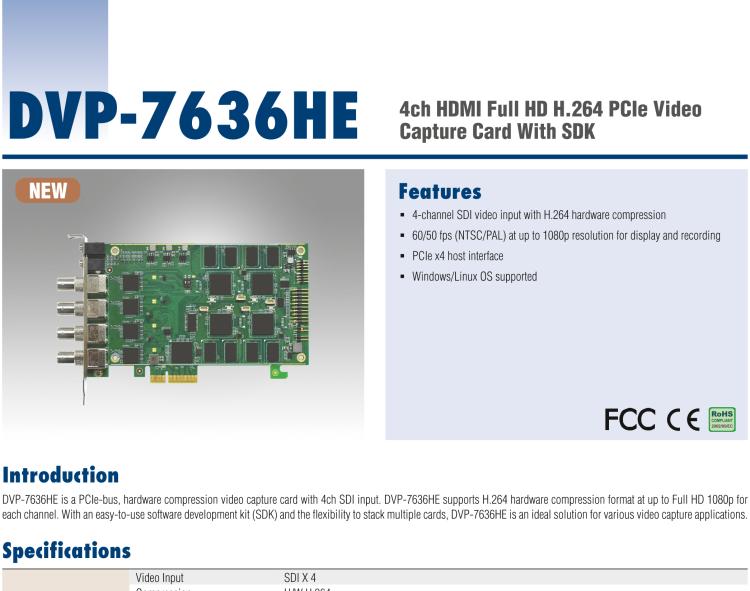 研华DVP-7636HE 4ch HDMI Full HD H.264 PCIe Video Capture Card With SDK