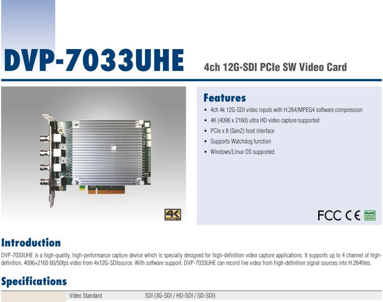 研华DVP-7033UHE 4ch 12G-SDI PCIe SW Video Card