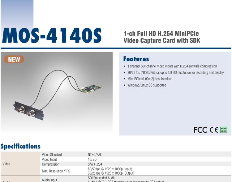 研华MOS-4140S 1-ch Full HD H.264 MiniPCIe Video Capture Card with SDK