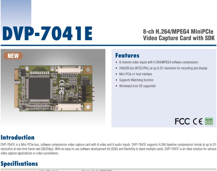 研华DVP-7041E 8-ch H.264/MPEG4 MiniPCIe Video Capture Card with SDK