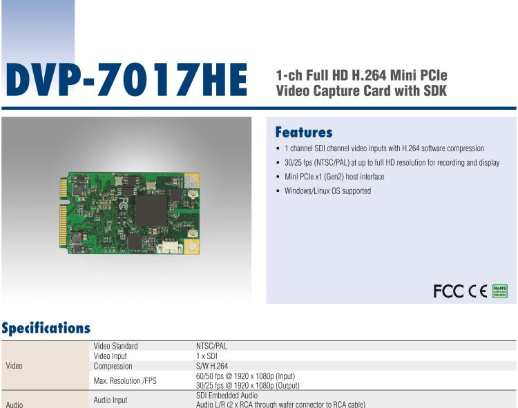 研华DVP-7017HE 1-ch Full HD H.264 MiniPCIe Video Capture Card with SDK