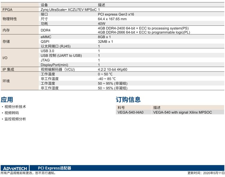 研华VEGA-540 可重构视频内容智能加速卡