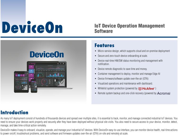 研华DeviceOn DeviceOn.DM是IoT设备管理，可远程管理连接的设备并提供集中式管理功能。